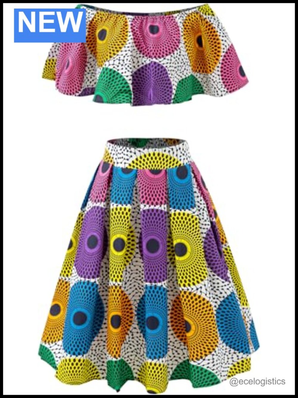 Women's 2 Piece African Print Skirt & Top Set Floral Cotton